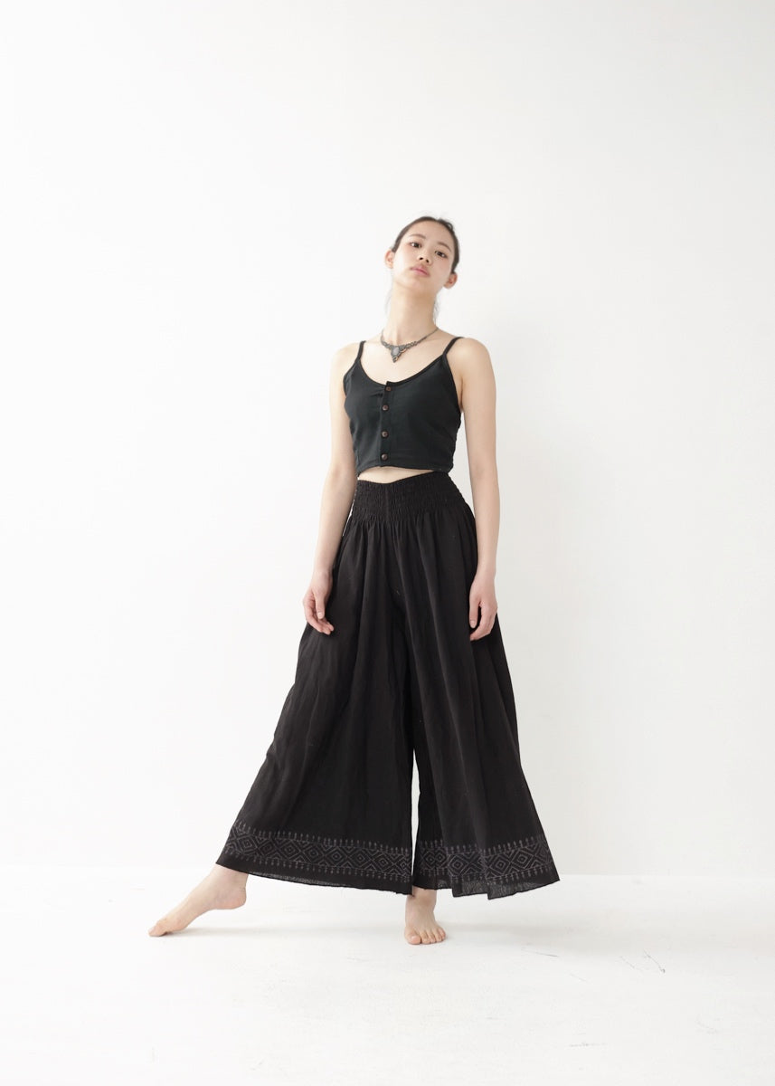 [Tribal Earth] ナチュラルギャザー・high waist ワイドフレアパンツ 全2色