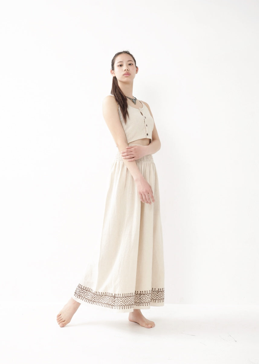 [Tribal Earth] ナチュラルギャザー・high waist ワイドフレアパンツ 全2色