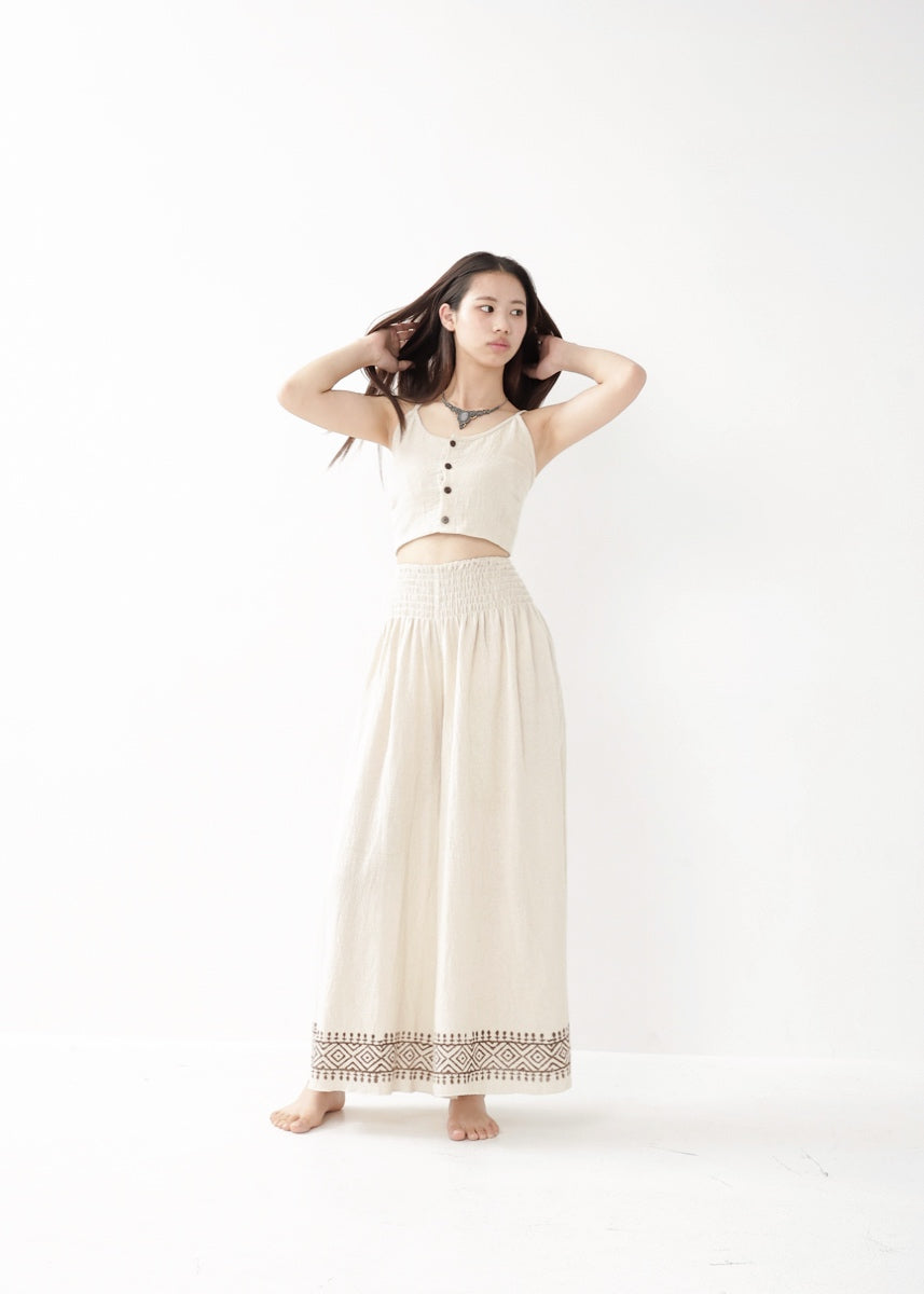 [Tribal Earth] ナチュラルギャザー・high waist ワイドフレアパンツ 全2色