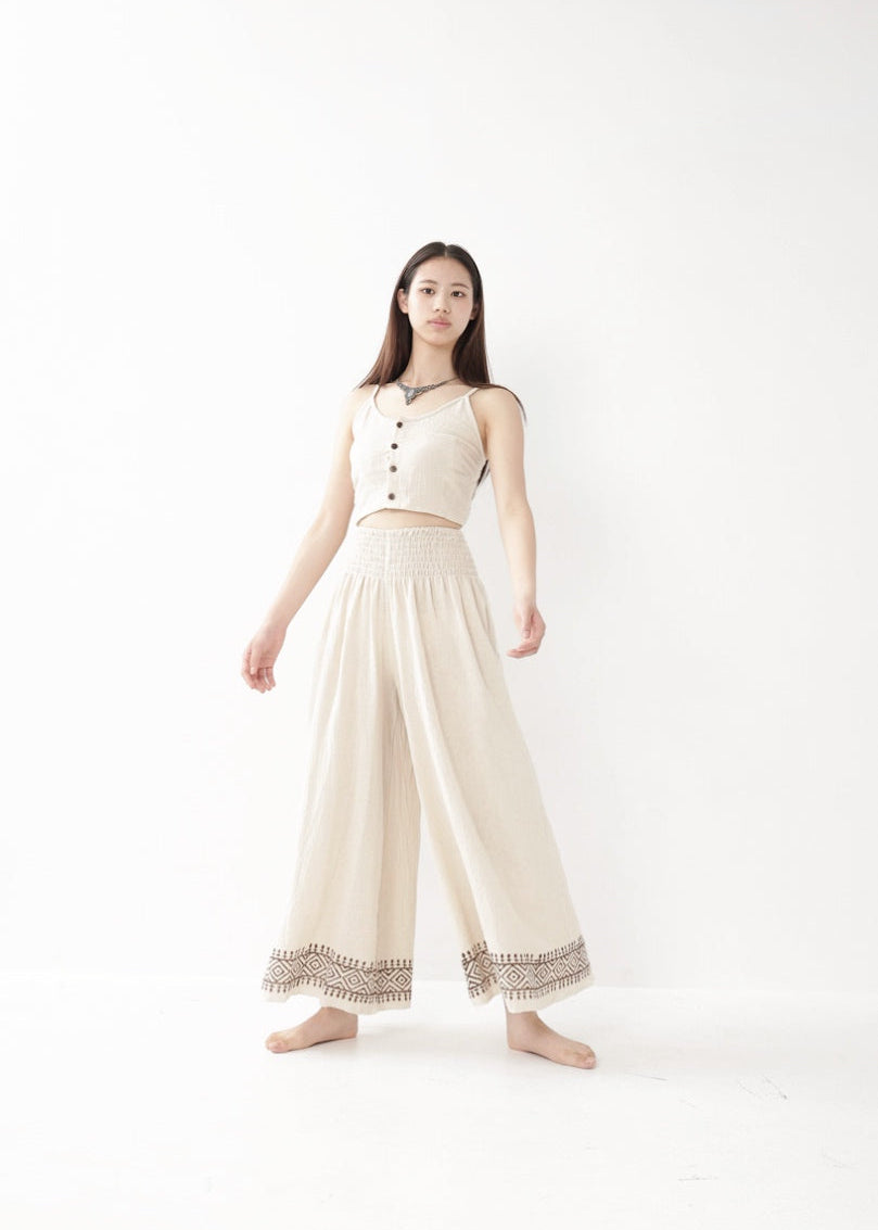 [Tribal Earth] ナチュラルギャザー・high waist ワイドフレアパンツ 全2色