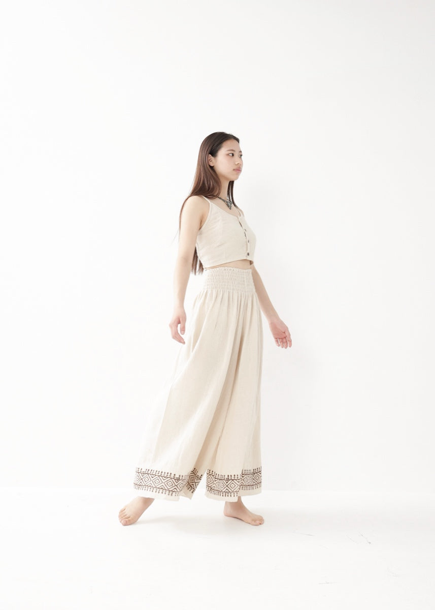 [Tribal Earth] ナチュラルギャザー・high waist ワイドフレアパンツ 全2色