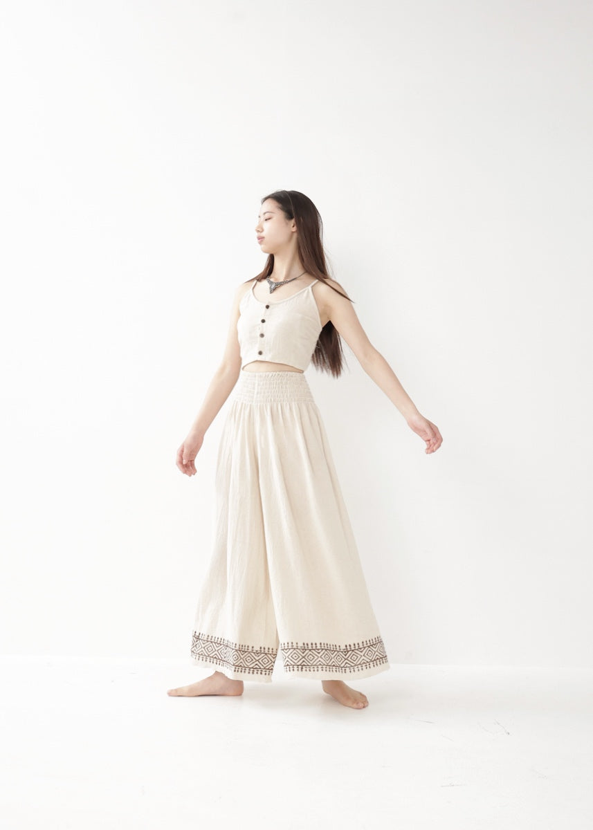 [Tribal Earth] ナチュラルギャザー・high waist ワイドフレアパンツ 全2色
