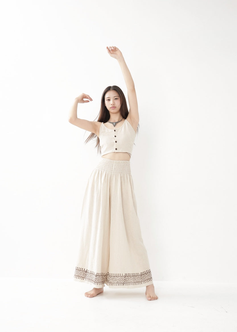 [Tribal Earth] ナチュラルギャザー・high waist ワイドフレアパンツ 全2色