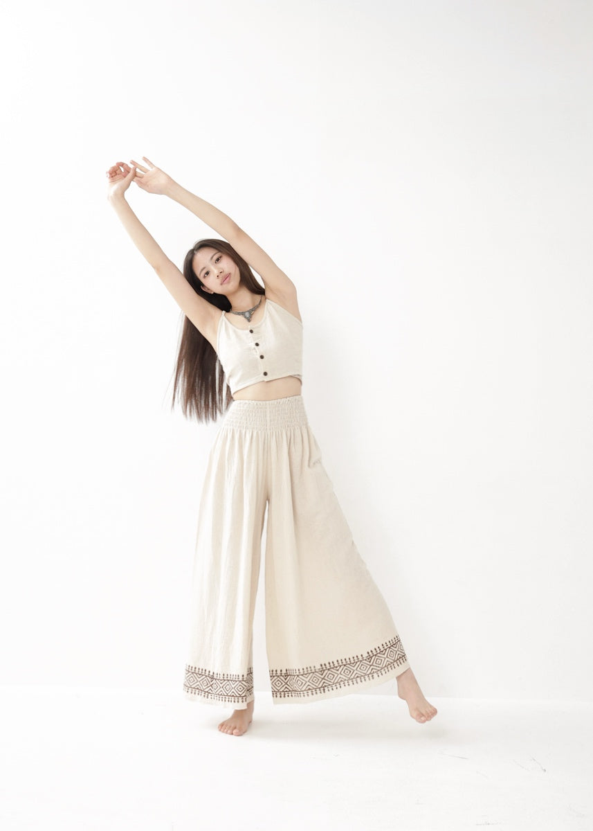 [Tribal Earth] ナチュラルギャザー・high waist ワイドフレアパンツ 全2色