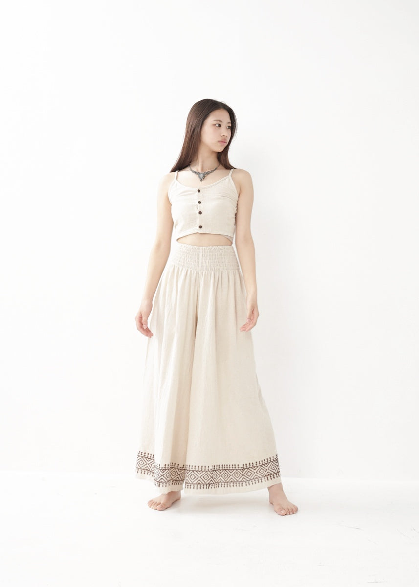 [Tribal Earth] ナチュラルギャザー・high waist ワイドフレアパンツ 全2色