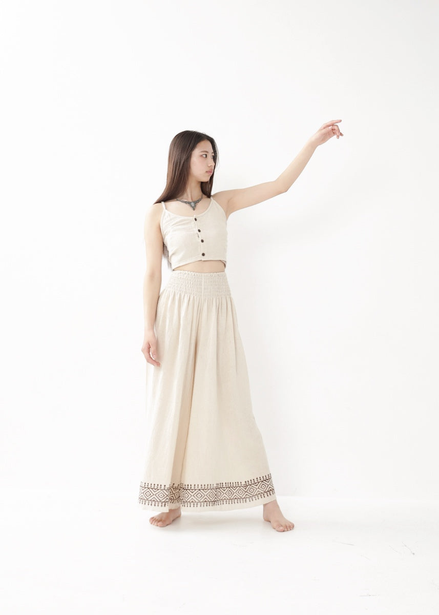 [Tribal Earth] ナチュラルギャザー・high waist ワイドフレアパンツ 全2色