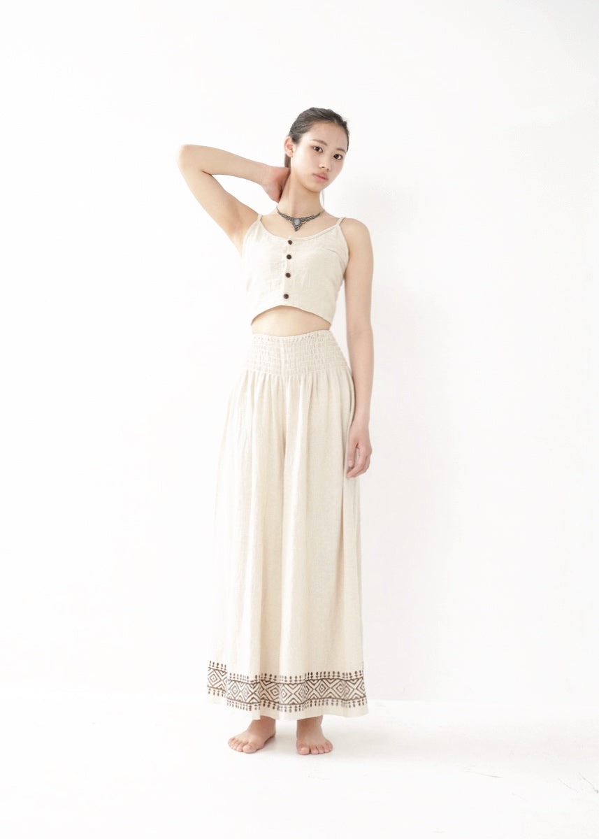 [Tribal Earth] ナチュラルギャザー・high waist ワイドフレアパンツ 全2色