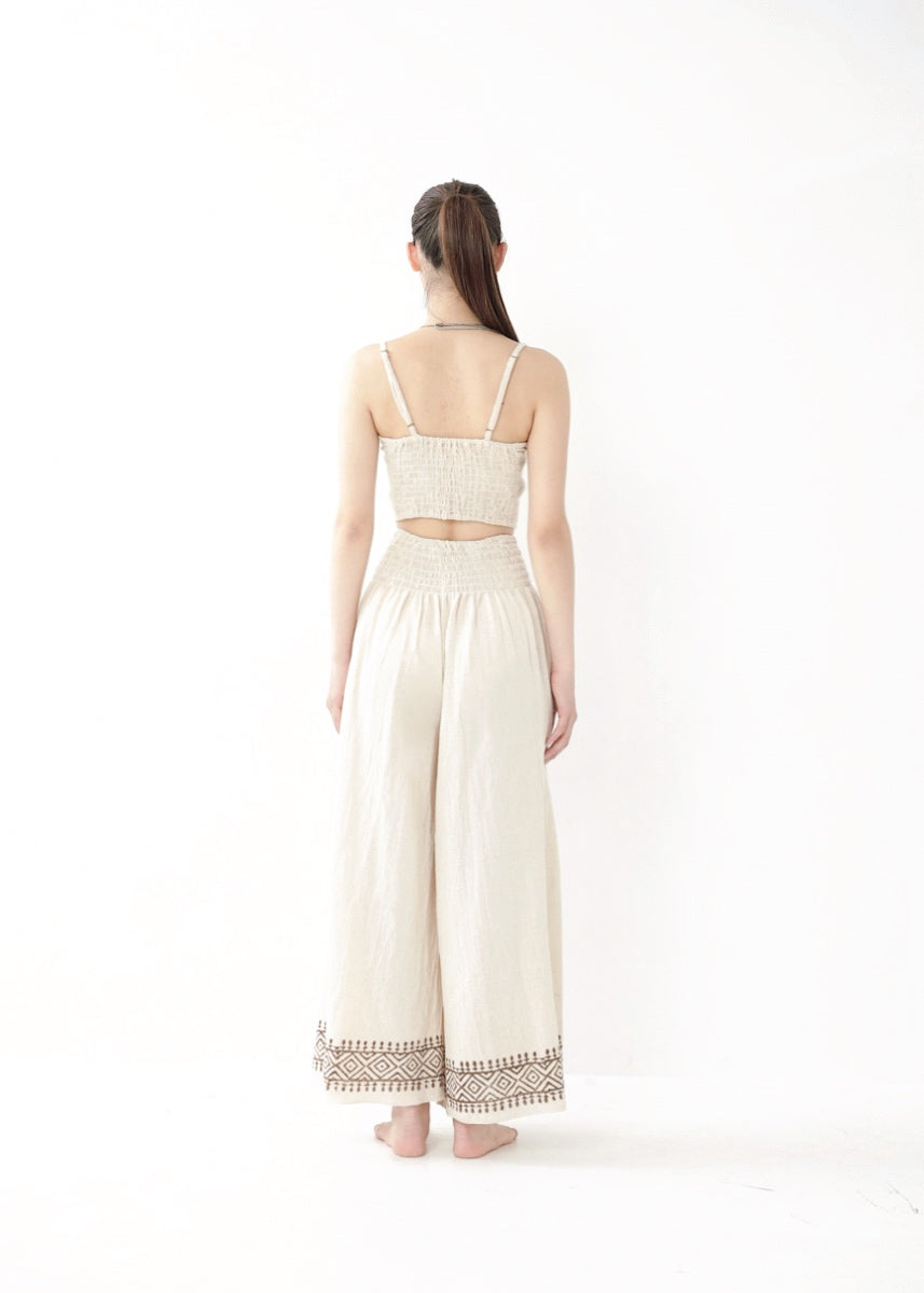 [Tribal Earth] ナチュラルギャザー・high waist ワイドフレアパンツ 全2色