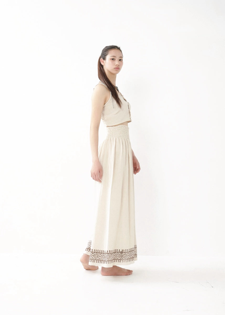 [Tribal Earth] ナチュラルギャザー・high waist ワイドフレアパンツ 全2色