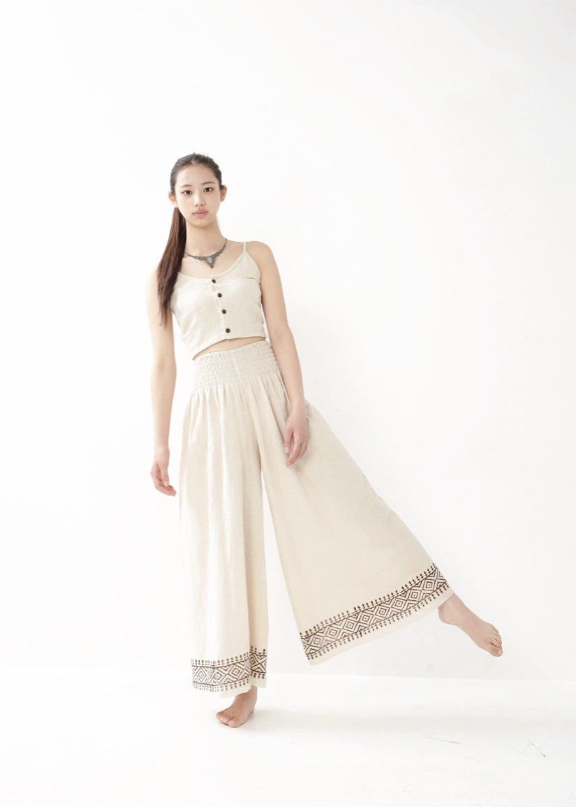 [Tribal Earth] ナチュラルギャザー・high waist ワイドフレアパンツ 全2色