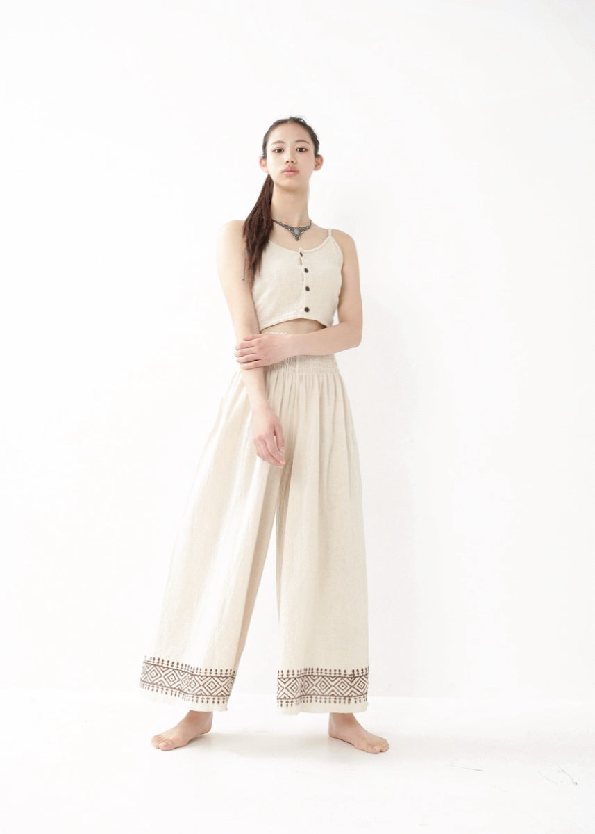 [Tribal Earth] ナチュラルギャザー・high waist ワイドフレアパンツ 全2色
