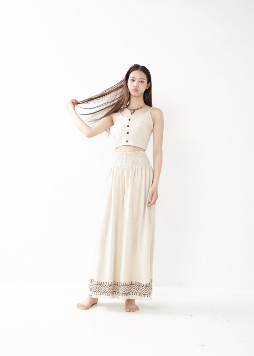 [Tribal Earth] ナチュラルギャザー・high waist ワイドフレアパンツ 全2色