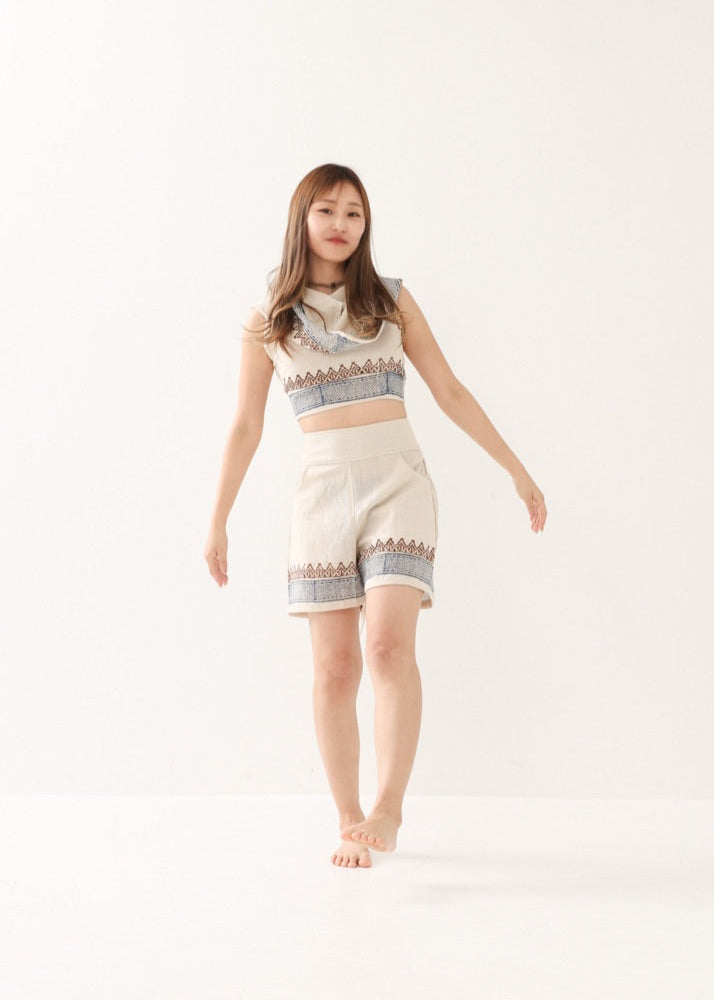 [セットアップ] tribal breeze 編み上げ2wayフーディトップス＆ハーフパンツ