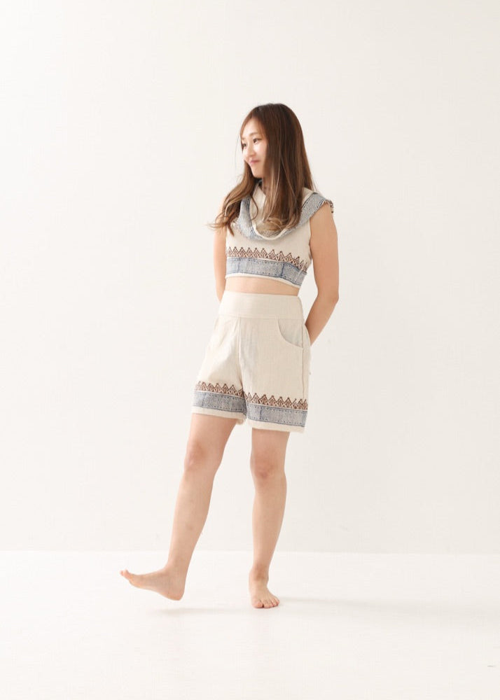 [セットアップ] tribal breeze 編み上げ2wayフーディトップス＆ハーフパンツ