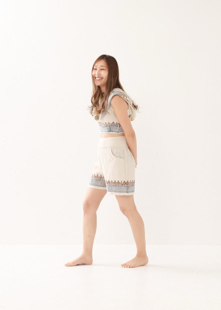 [セットアップ] tribal breeze 編み上げ2wayフーディトップス＆ハーフパンツ