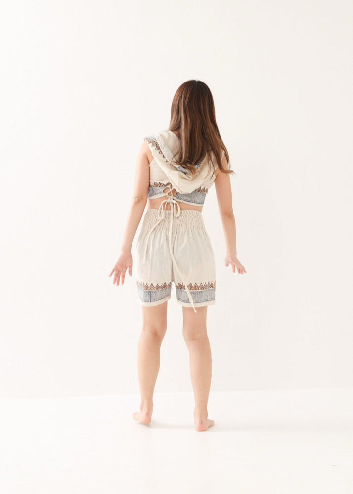[セットアップ] tribal breeze 編み上げ2wayフーディトップス＆ハーフパンツ