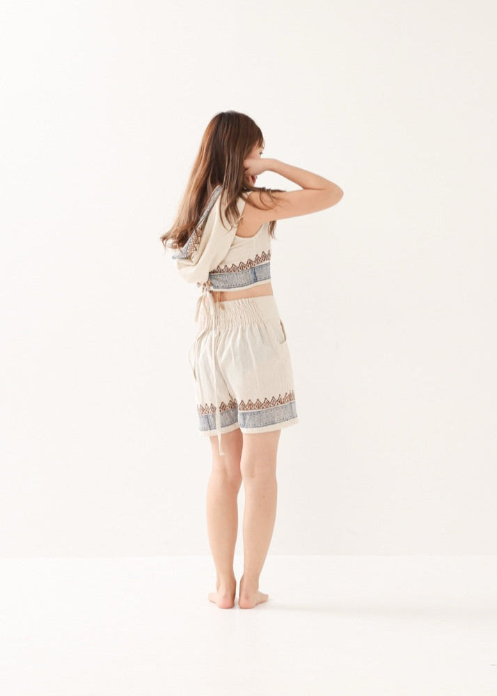 [セットアップ] tribal breeze 編み上げ2wayフーディトップス＆ハーフパンツ