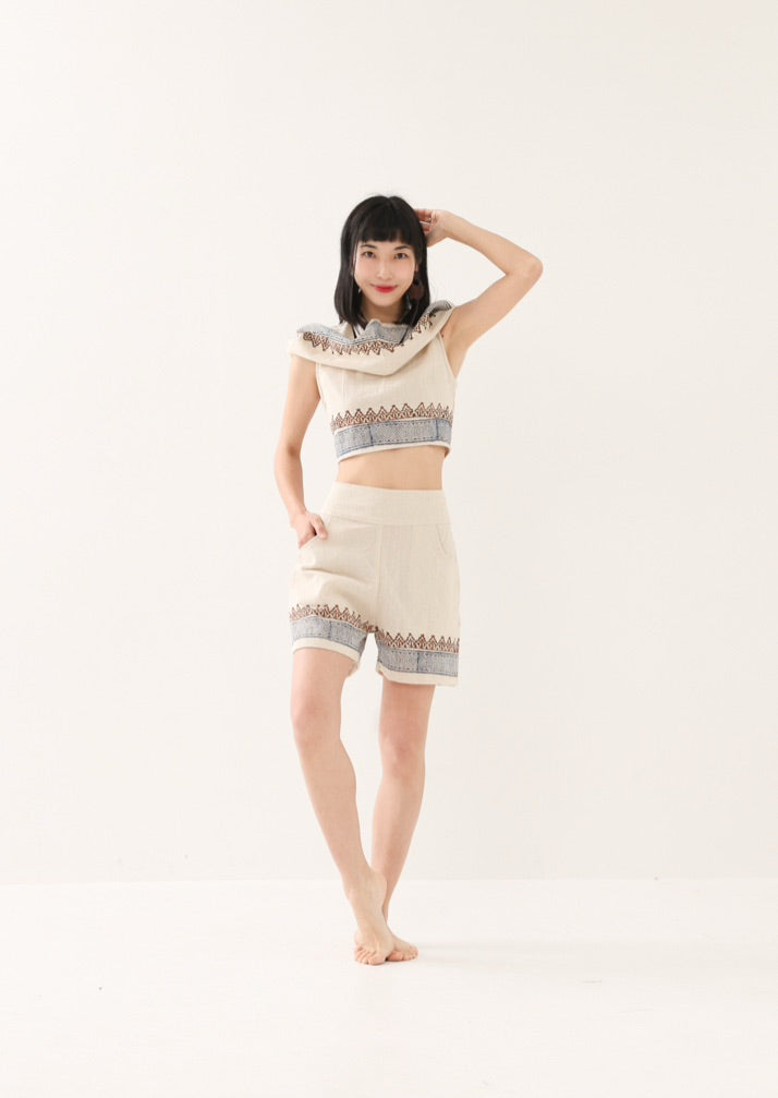 [セットアップ] tribal breeze 編み上げ2wayフーディトップス＆ハーフパンツ