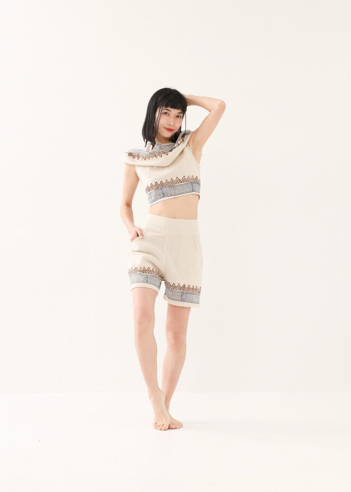 [セットアップ] tribal breeze 編み上げ2wayフーディトップス＆ハーフパンツ