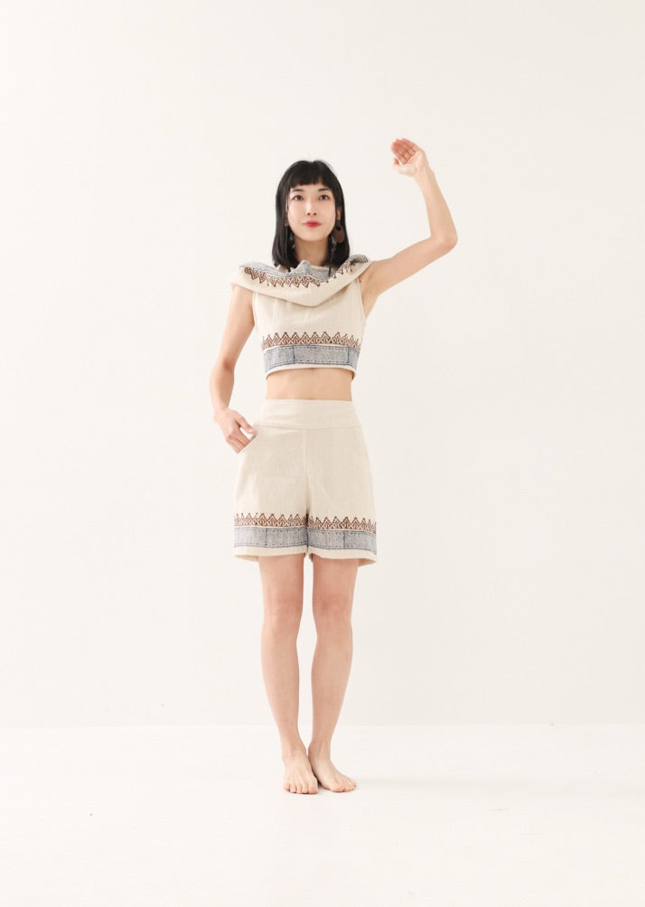 [セットアップ] tribal breeze 編み上げ2wayフーディトップス＆ハーフパンツ