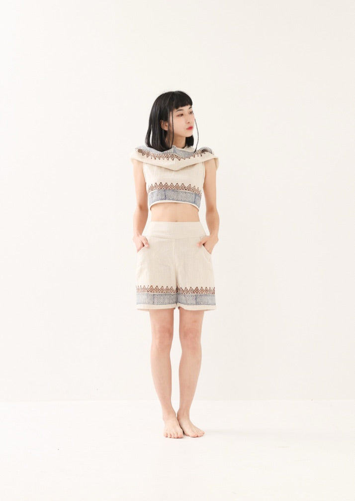 [セットアップ] tribal breeze 編み上げ2wayフーディトップス＆ハーフパンツ