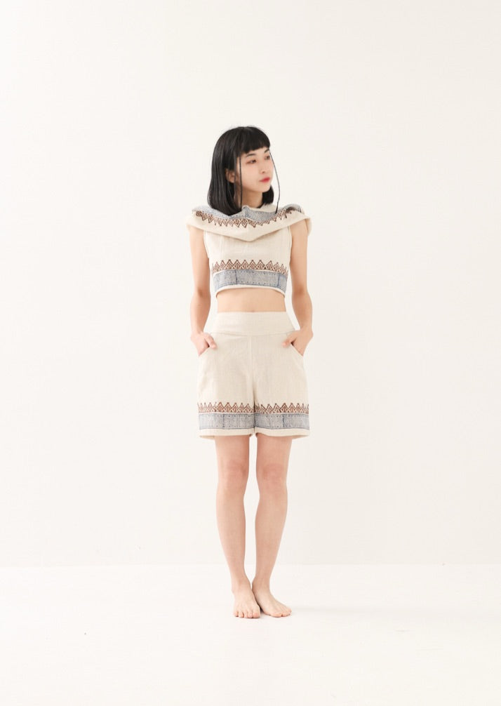 [セットアップ] tribal breeze 編み上げ2wayフーディトップス＆ハーフパンツ