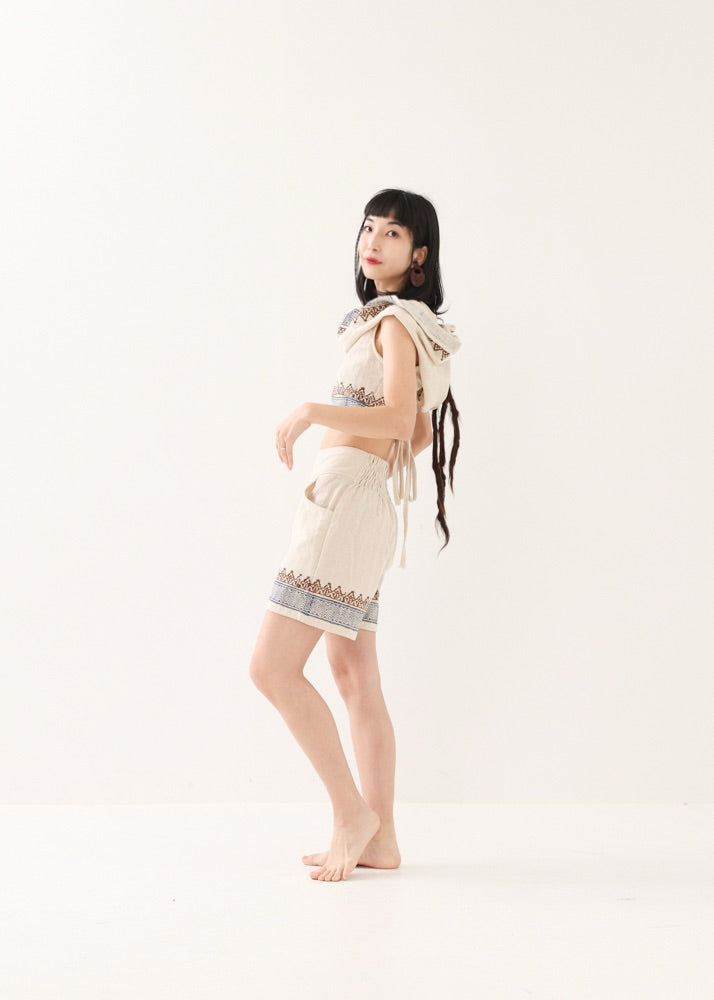[セットアップ] tribal breeze 編み上げ2wayフーディトップス＆ハーフパンツ