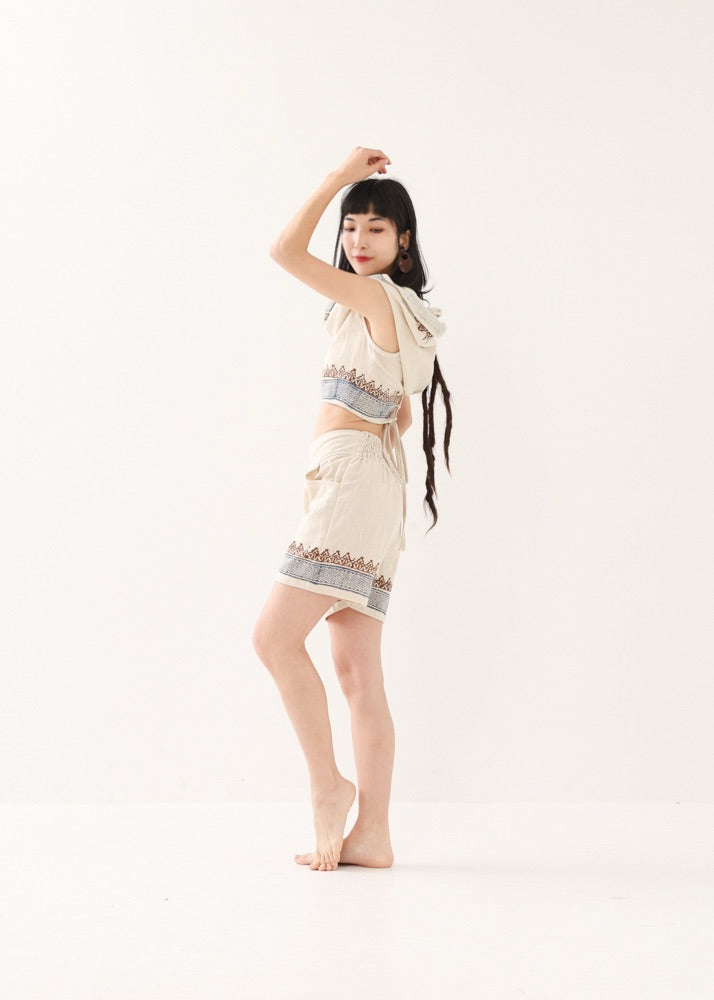 [セットアップ] tribal breeze 編み上げ2wayフーディトップス＆ハーフパンツ