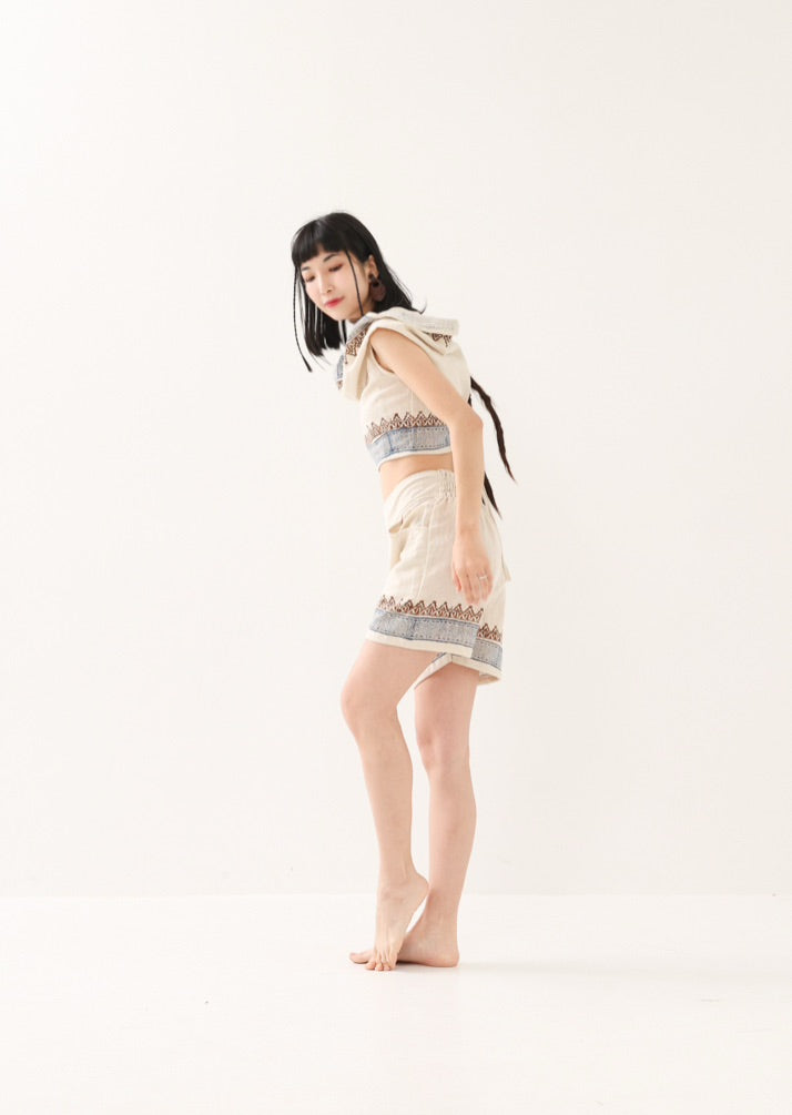 [セットアップ] tribal breeze 編み上げ2wayフーディトップス＆ハーフパンツ