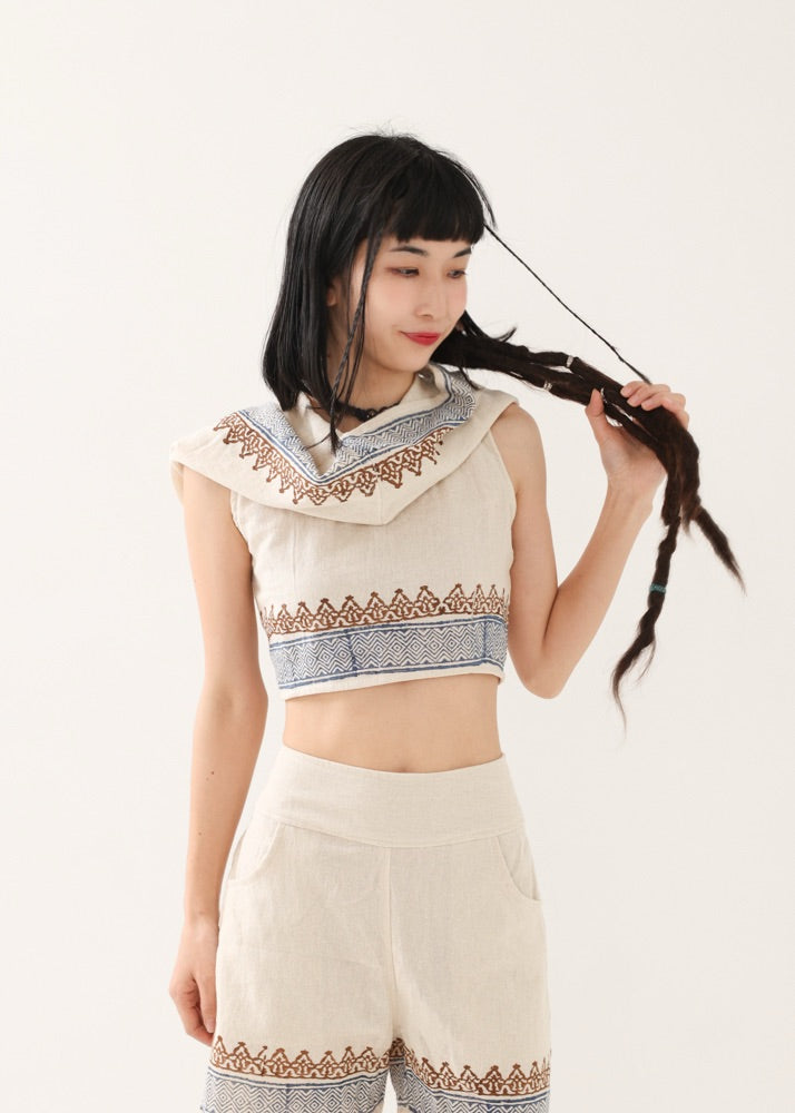 [セットアップ] tribal breeze 編み上げ2wayフーディトップス＆ハーフパンツ