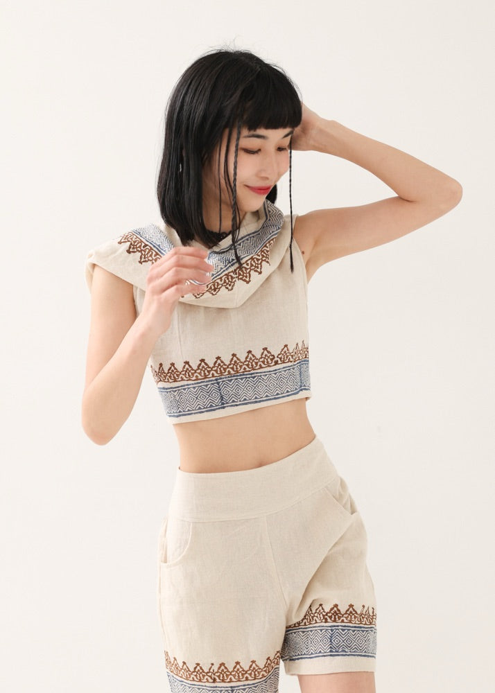 [セットアップ] tribal breeze 編み上げ2wayフーディトップス＆ハーフパンツ
