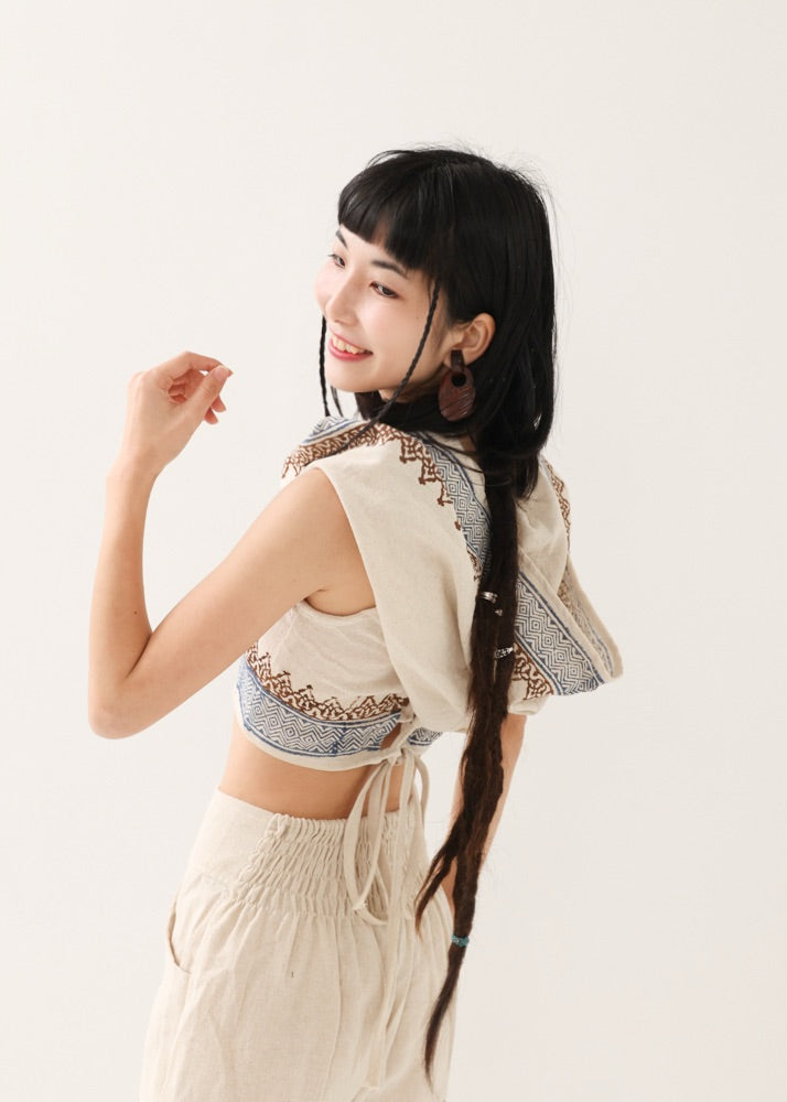[セットアップ] tribal breeze 編み上げ2wayフーディトップス＆ハーフパンツ