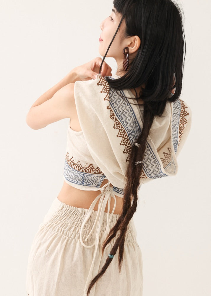 [セットアップ] tribal breeze 編み上げ2wayフーディトップス＆ハーフパンツ