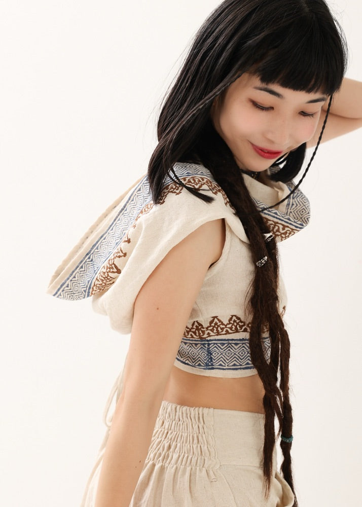 [セットアップ] tribal breeze 編み上げ2wayフーディトップス＆ハーフパンツ