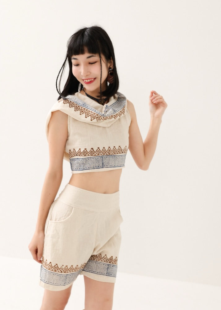 [セットアップ] tribal breeze 編み上げ2wayフーディトップス＆ハーフパンツ