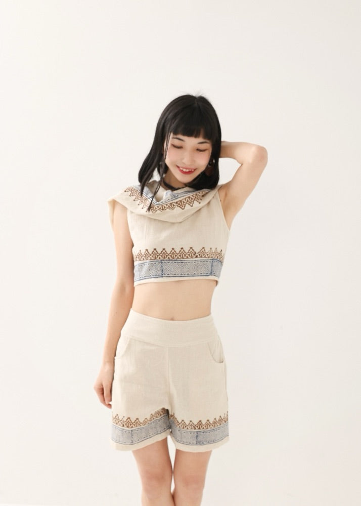[セットアップ] tribal breeze 編み上げ2wayフーディトップス＆ハーフパンツ