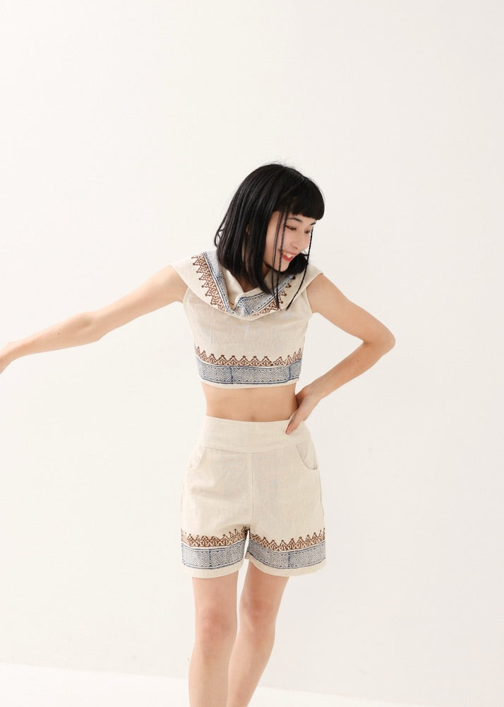 [セットアップ] tribal breeze 編み上げ2wayフーディトップス＆ハーフパンツ