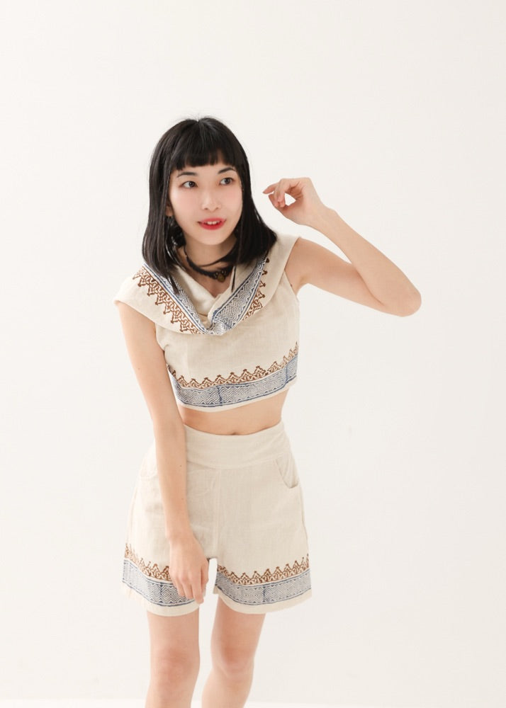 [セットアップ] tribal breeze 編み上げ2wayフーディトップス＆ハーフパンツ