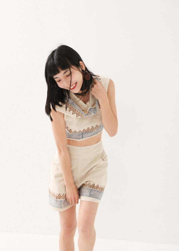 [セットアップ] tribal breeze 編み上げ2wayフーディトップス＆ハーフパンツ