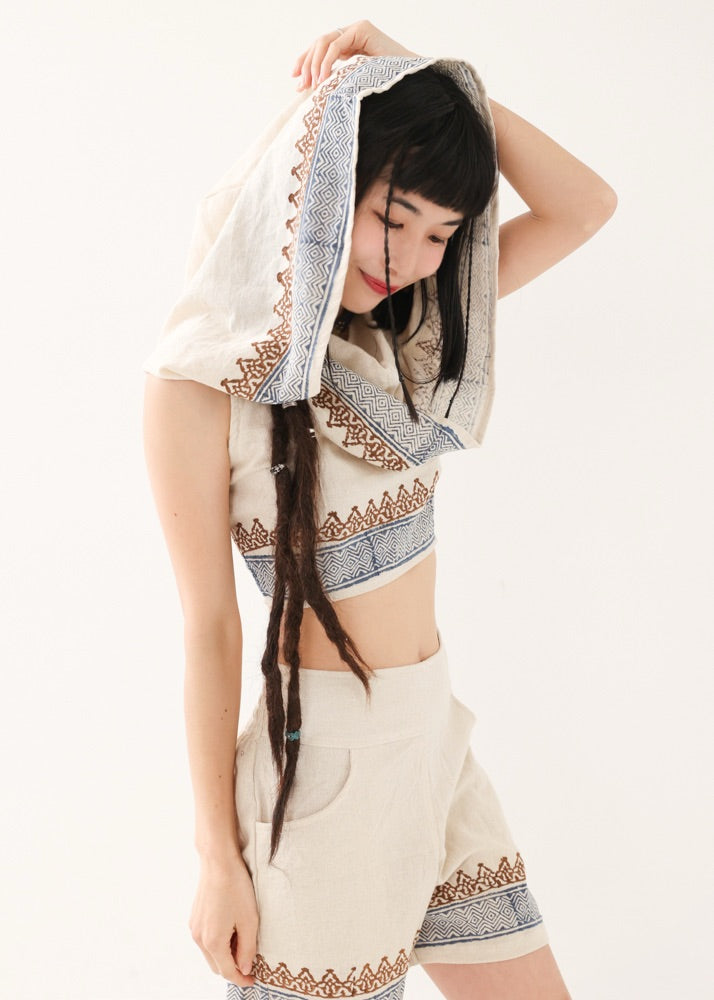 [セットアップ] tribal breeze 編み上げ2wayフーディトップス＆ハーフパンツ