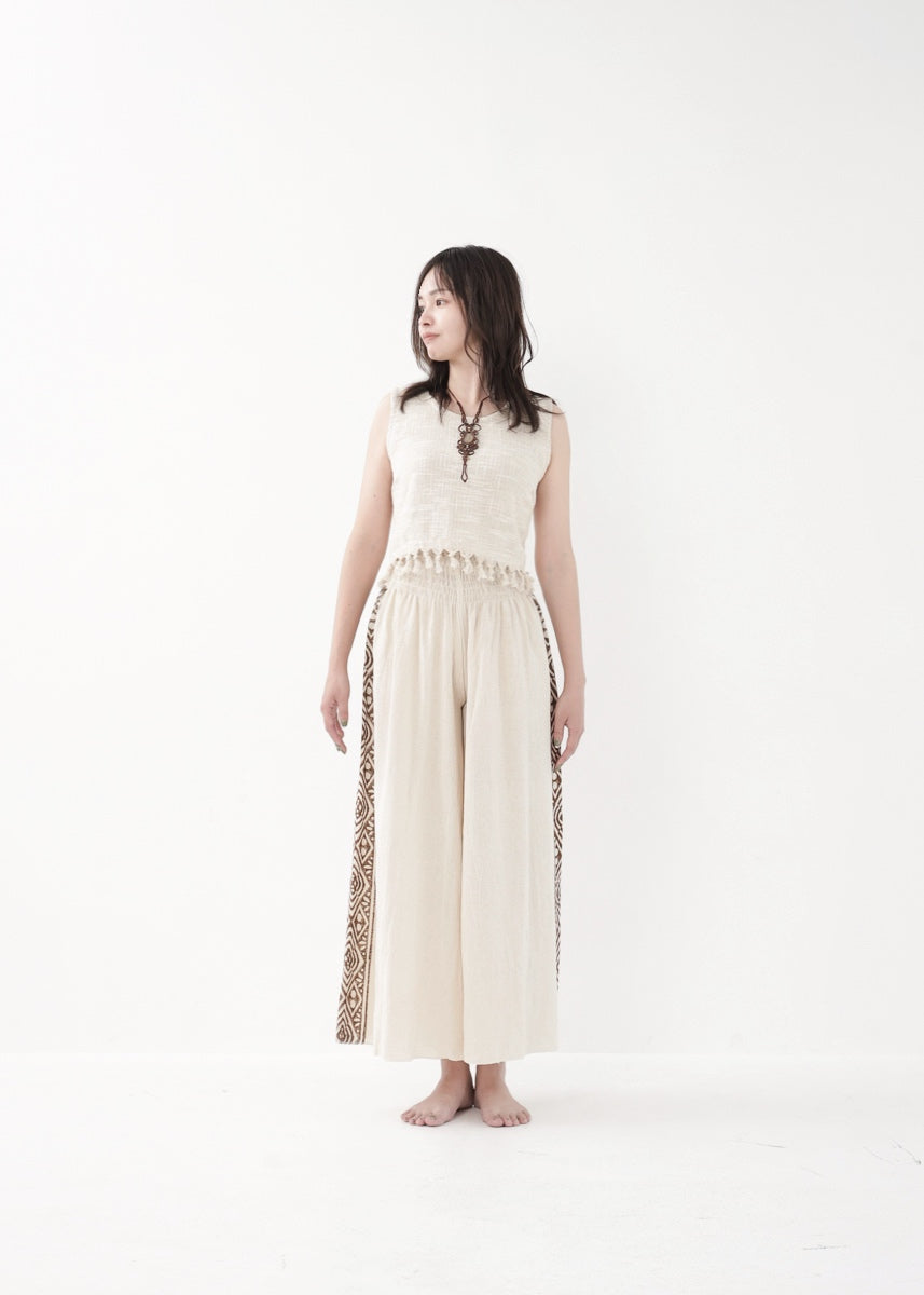 [Tribal Earth] サイドブロック high waist ワイドフレアパンツ