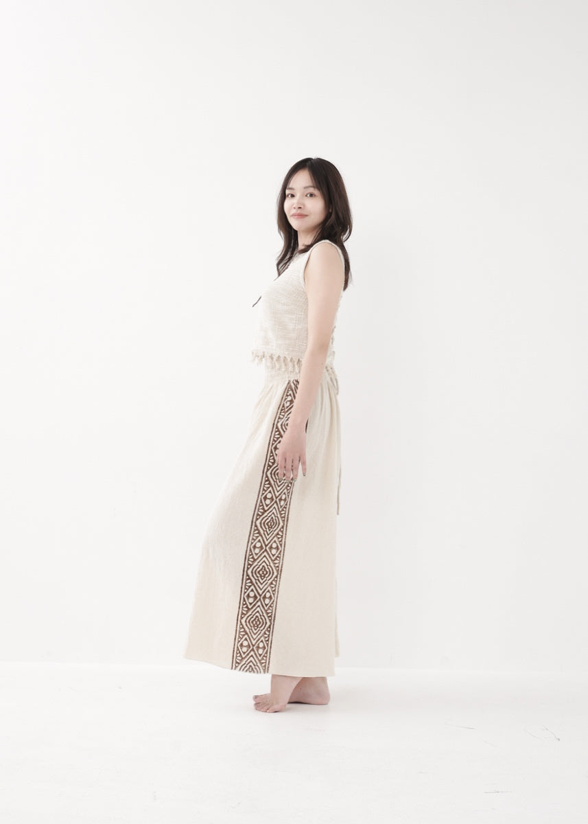 [Tribal Earth] サイドブロック high waist ワイドフレアパンツ