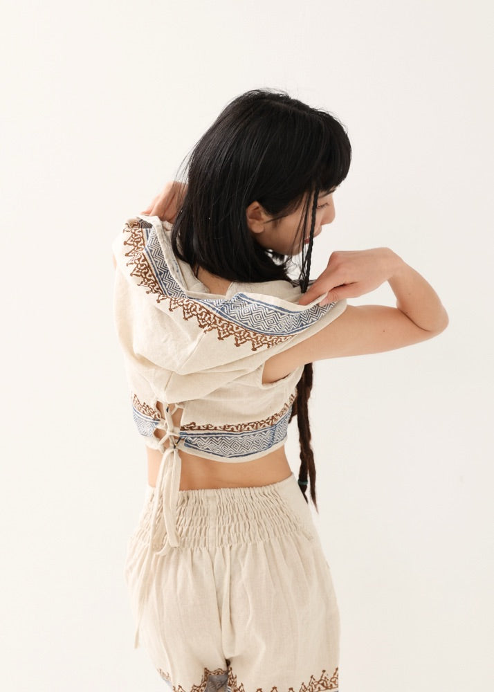 [セットアップ] tribal breeze 編み上げ2wayフーディトップス＆ハーフパンツ
