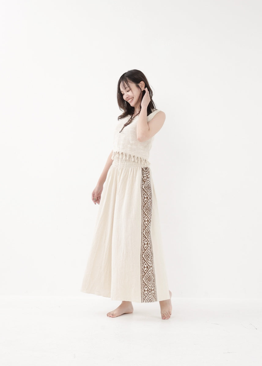 [Tribal Earth] サイドブロック high waist ワイドフレアパンツ