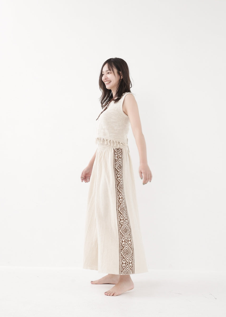 [Tribal Earth] サイドブロック high waist ワイドフレアパンツ