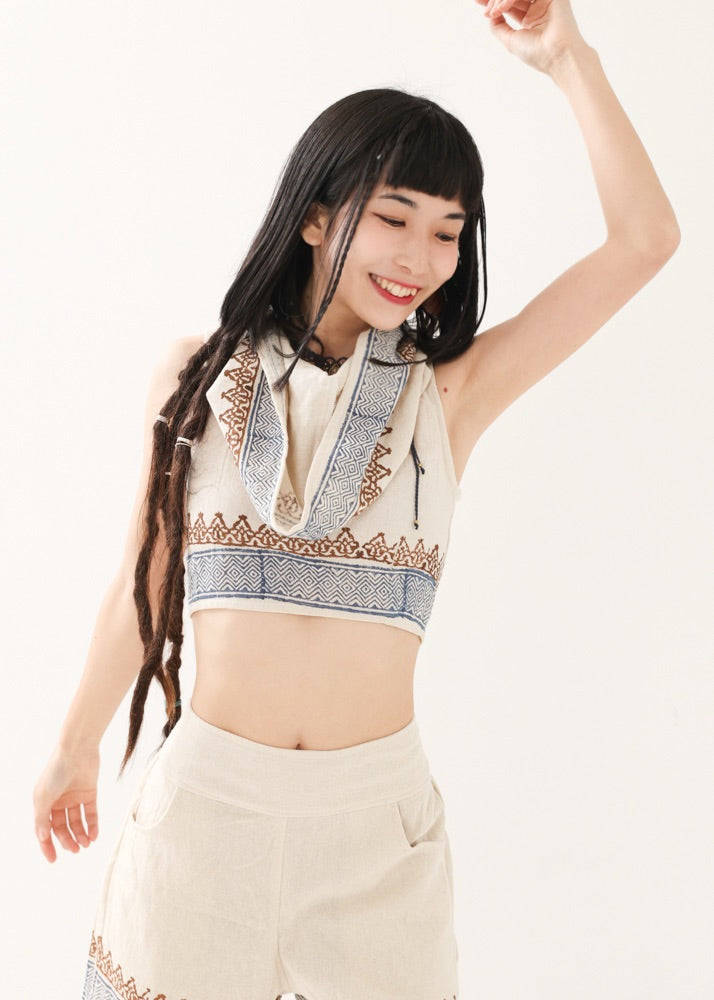 [セットアップ] tribal breeze 編み上げ2wayフーディトップス＆ハーフパンツ