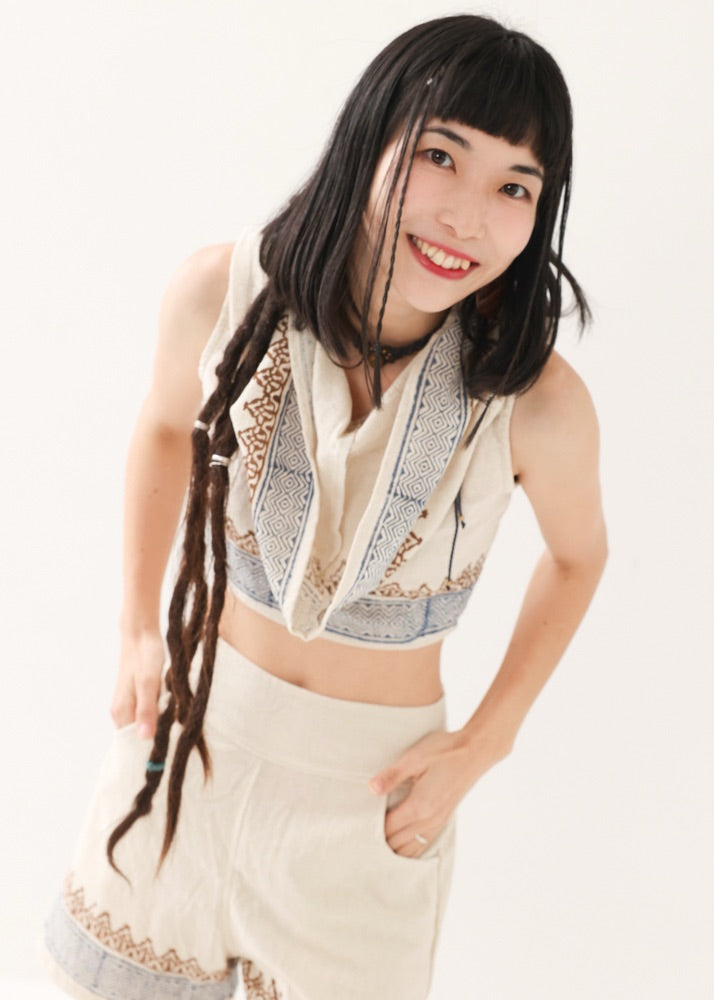[セットアップ] tribal breeze 編み上げ2wayフーディトップス＆ハーフパンツ