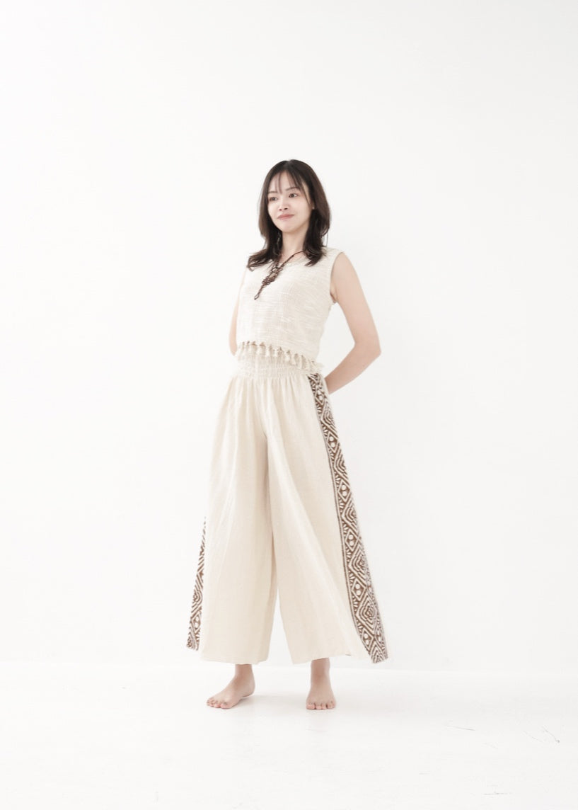 [Tribal Earth] サイドブロック high waist ワイドフレアパンツ