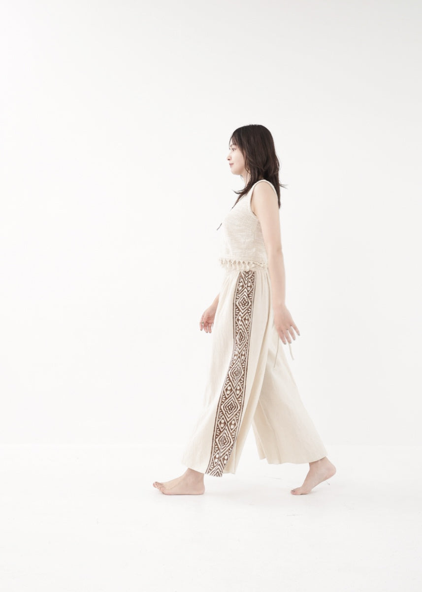 [Tribal Earth] サイドブロック high waist ワイドフレアパンツ