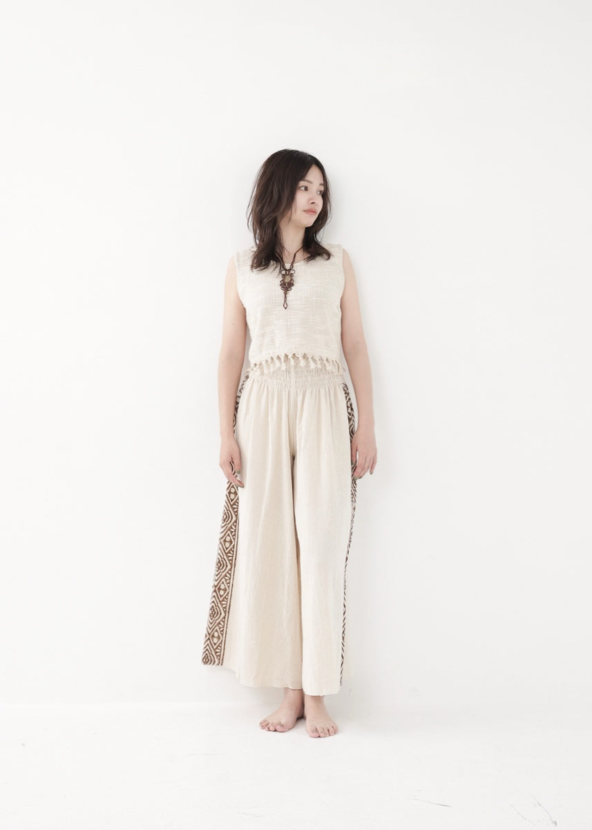[Tribal Earth] サイドブロック high waist ワイドフレアパンツ